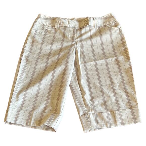 Tracy Evans Beige & Tan Plaid Lightweight Bermuda Shorts Junior Size 7 Menswear - Picture 1 of 7